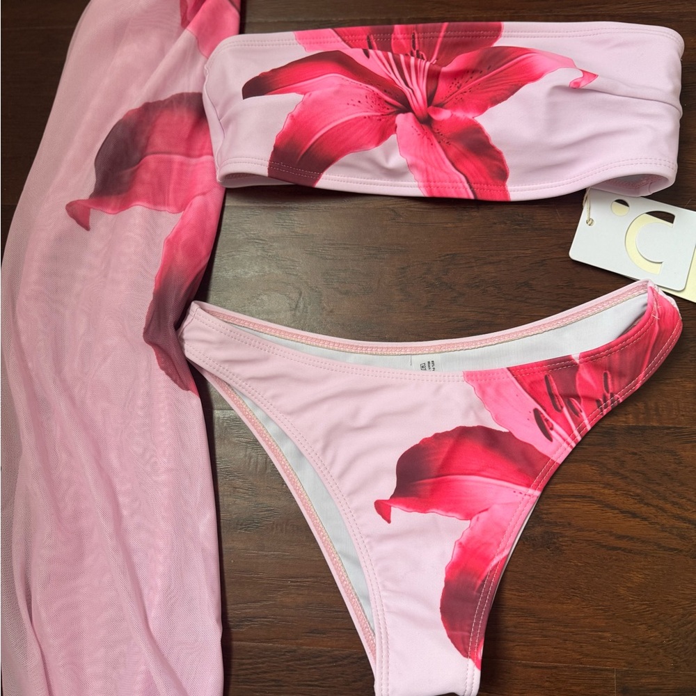 Commense Pink Floral Swim Coverup Set